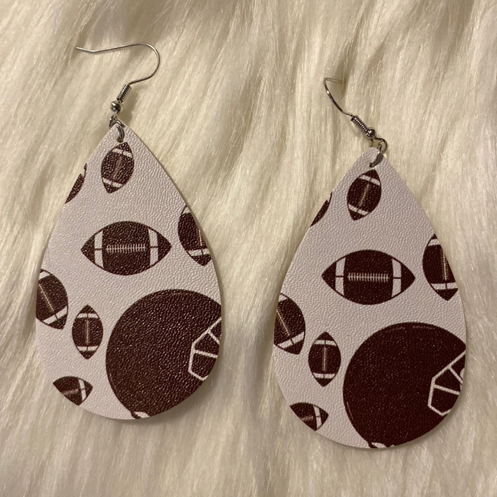 Teardrop Football Leather Dangle Earrings (CS)